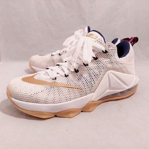 NIKE LEBRON XII 12 Low USA Gold Olympic White Gum Blue 724557-174 Men's Size 8